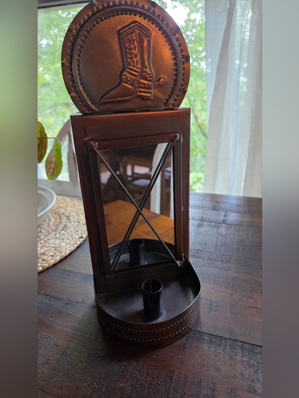Rustic Metal Wall Mirror Candle Sconce - Bronze - Picture 2 of 6